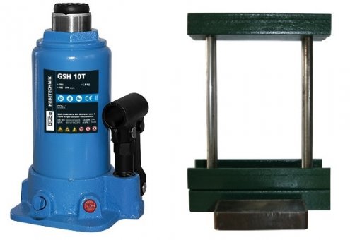 Hydraulic jack with press frame and press mold 