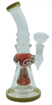 Artwork glass bong with conical drum and ash catcher, 20cm 