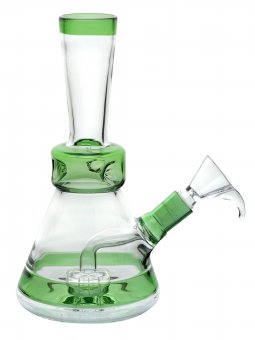 Glass bong, GREEN, drum perculator, approx. 20cm 