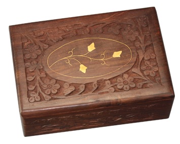 Saranpur Box, Holz geschnitzt + Intarsie 