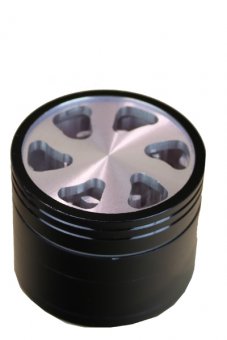 Alu-Grinder SCHWARZ, 50mm Ø, 4-teilig mit Sieb, Clear Top, CNC gefräst 