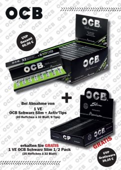 AKTION: OCB Premium KS Slim Black Pack mit ACTIVE Tips und Pack 1/2  KS Slim 