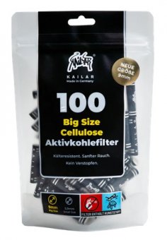 Kailar Cellulose- und Aktivkohlefilter 100 x BIG SIZE 9mmØ 