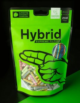 Hybrid Supreme Filters, BUNT, 6,4 mm Ø, Aktivkohle+Cellulose, 250 Stück im Beutel 