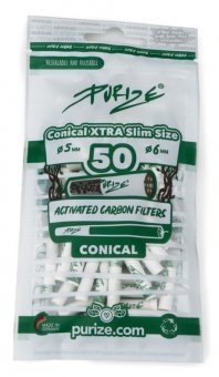 PURIZE activated carbon filter Xtra Slim CONICAL, 5.9 mm Ø, 50 pieces in a bag 