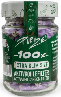 PURIZE Aktivkohlefilter LILA, 100 Stück, 5,9 mm Ø, XTRA Slim Size im Glas 