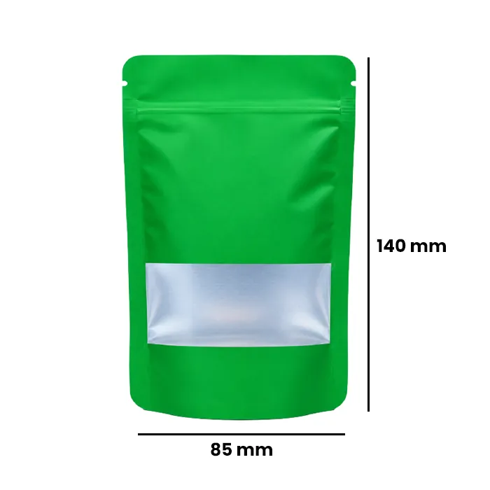 Small WINDOW Mylar Bag, 140 X 85 Mm, Pack Of 50, GREEN-MBW14085GR-Bam Bam Bhole_2.webp