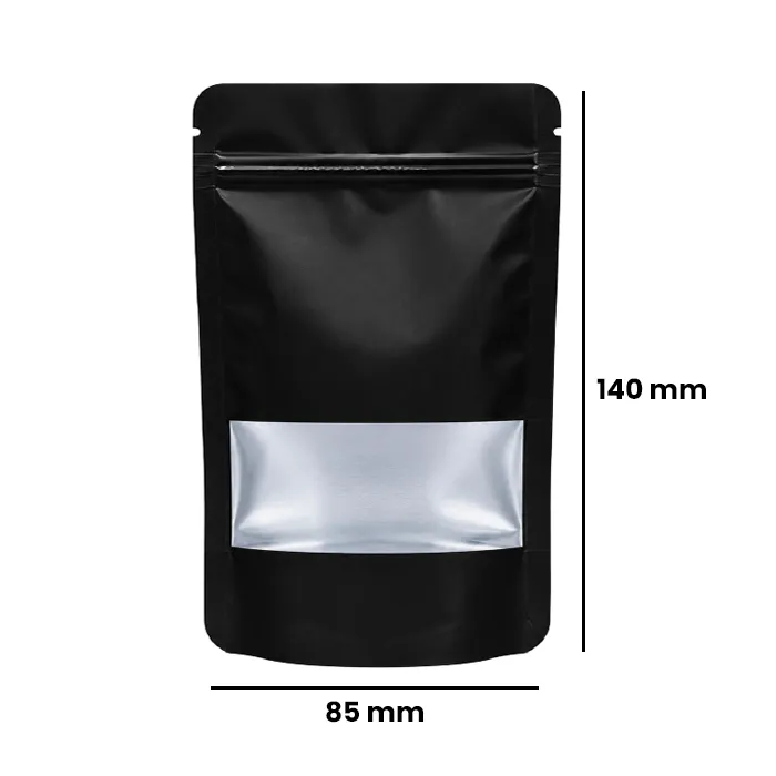 Small WINDOW Mylar Bag, 140 X 85 Mm, Pack Of 50, BLACK-MBW14085BK-Bam Bam Bhole_2.webp