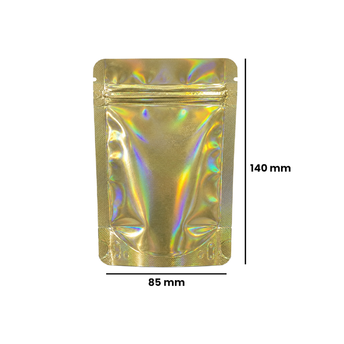 Mylar Bag, 140 X 85 mm, VE 50, Gold Holographic-MB14085GLHOL-Bam Bam Bhole_2.webp