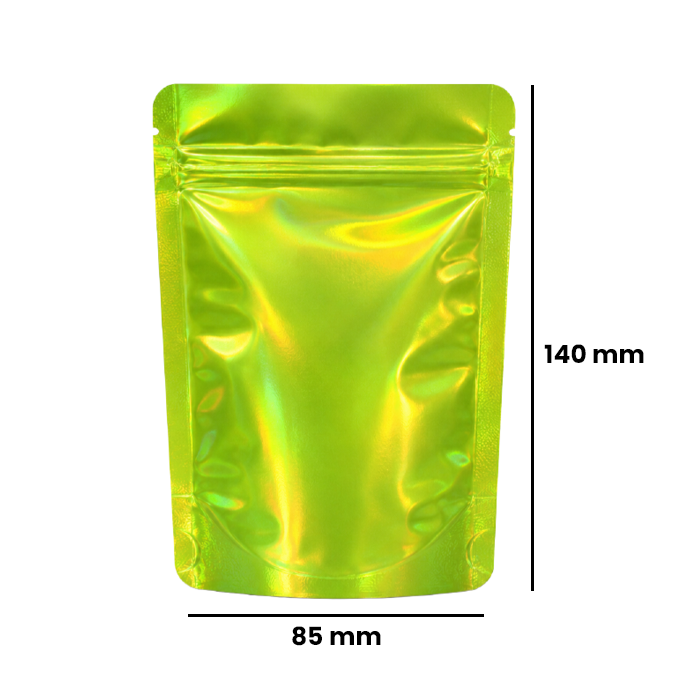 Mylar Bag 140 X 85 Mm, PU50, Green Holographic-MB14085GRHOL-Bam Bam Bhole_2.webp