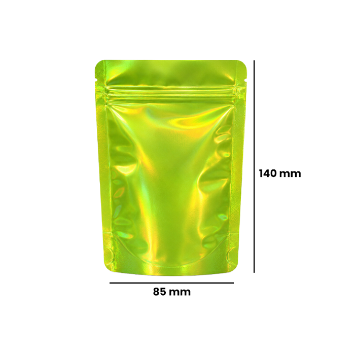 Mylar Bag, 140 X 85 mm, VE 50, Green Holographic-MB14085GRHOL-Bam Bam Bhole_2.webp