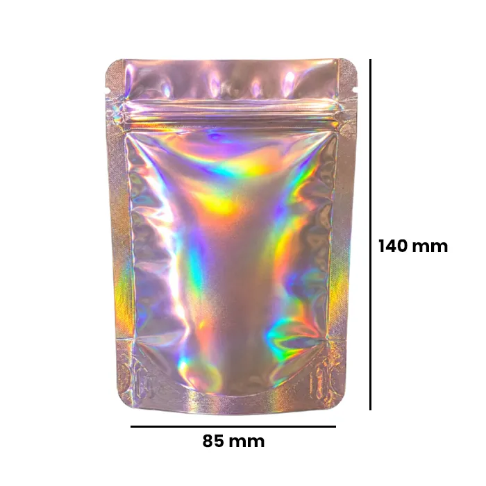 Mylar Bag 140 X 85 Mm, PU50, PINK HOLOGRAPHIC-MB14085RSHOL-Bam Bam Bhole_2.webp