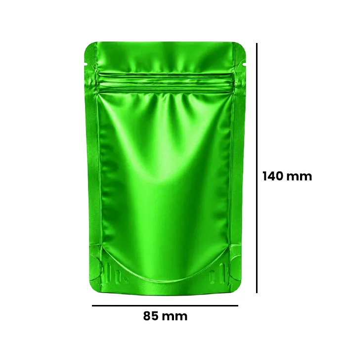 Mylar Bag 140 X 85 Mm, Pack Of 50, MATTE Green-MB14085MGR-Bam Bam Bhole_2.webp