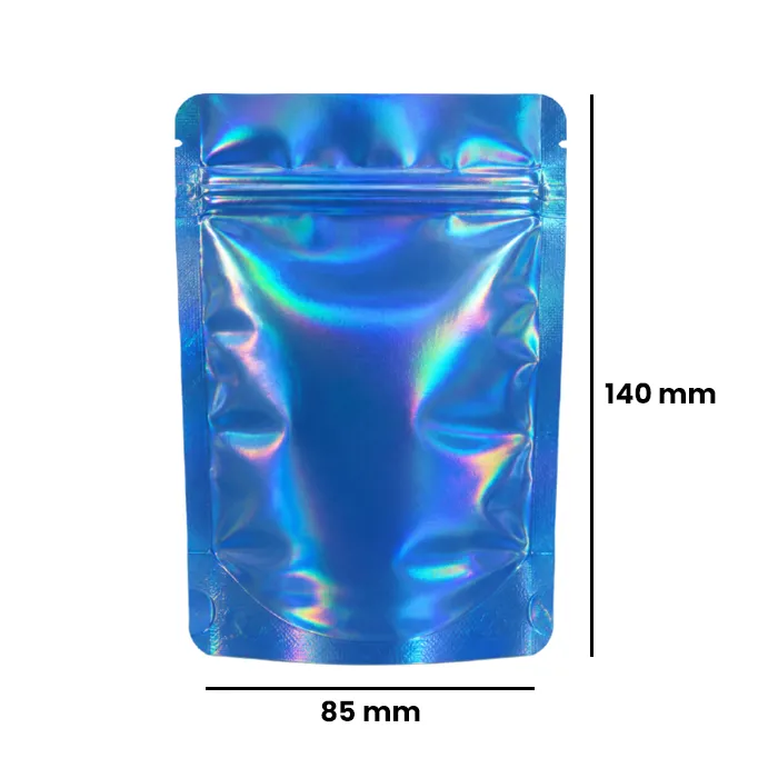 Mylar Bags 140 X 85 Mm, Pack Of 50, Blue Holographic-MB14085BLHOL-Bam Bam Bhole_2.webp