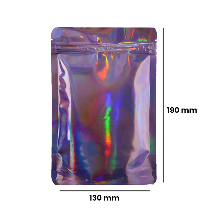 Mylar Bag 190 X 130 Mm, PU50, PURPLE HOLOGRAPHIC-MB190130PPHOL-Bam Bam Bhole_2.webp