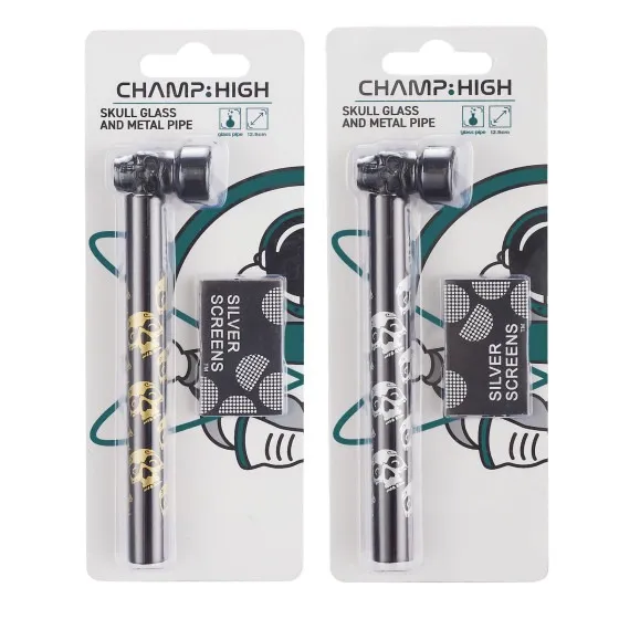 Champ High Skull Glass And Metal Pipe, 12.5cm-MP78-Champ High_2.webp