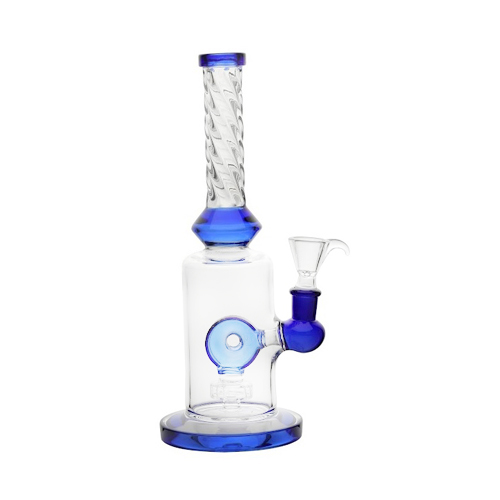 Blaue gedrehte Bong mit Ring-Perkolator, 25cm