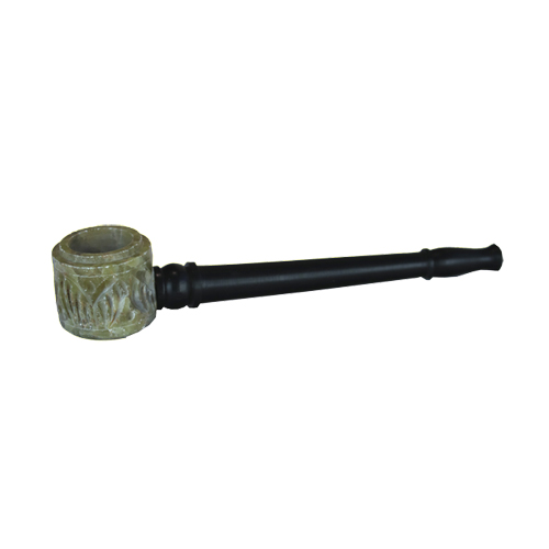 Wooden Pipe With Stone Bowl, Screw-on, 13 cm Long
