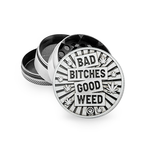 Metall Grinder, BAD BITCHES, 50mmØ, 4-teilig, Sieb