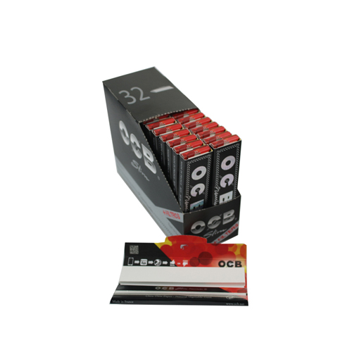 OCB Premium KS Slim Black With Tips, Pack Of 32