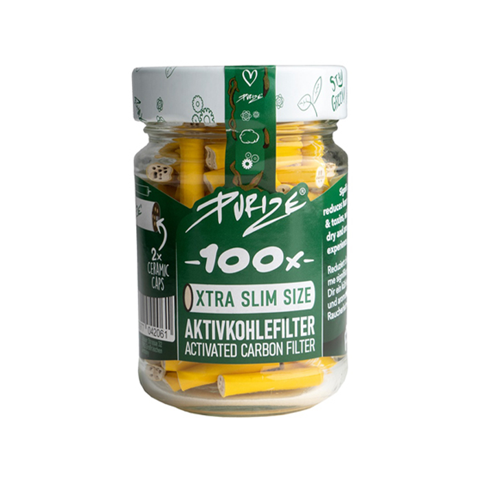 PURIZE Activated Charcoal Filters, Glass Jar, 5.9 mm Ø, 100 Pcs, Yellow