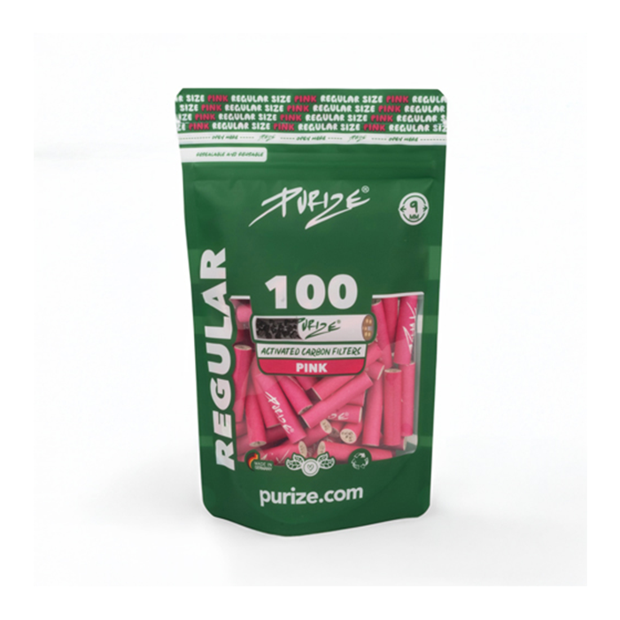 [ZU9BX100P] PURIZE Activated Charcoal Filters, Regular, 9 mm Ø, 100 Pcs, Pink