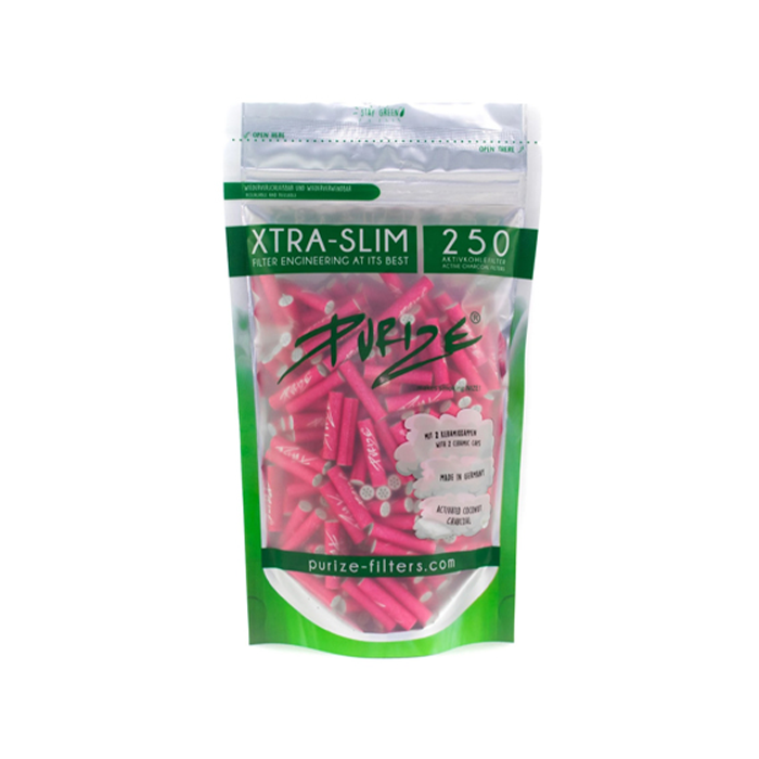 PURIZE Aktivkohlefilter, Xtra Slim, 5,9 mm Ø, 250 Stück, Rosa