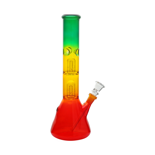 [SSC10214] Glas Bong, Double Percolator, Rasta Color, 30cm