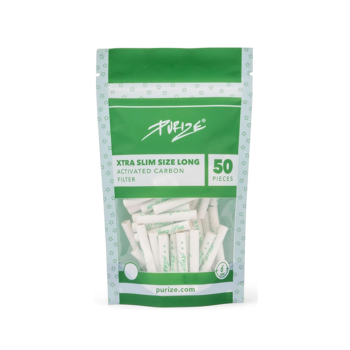 PURIZE Activated Charcoal Filters, Extra Long, 6 mm Ø, 50 Pcs, White