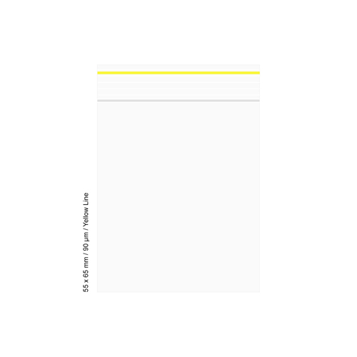 Polybeutel 5,5 mal 6,5cm, 90my, VE500, YELLOW LINE