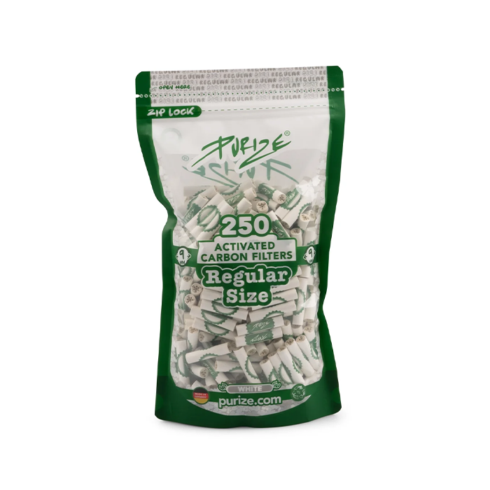 PURIZE Aktivkohlefilter, Regular, 9 mm Ø, 250 Stück, weiß