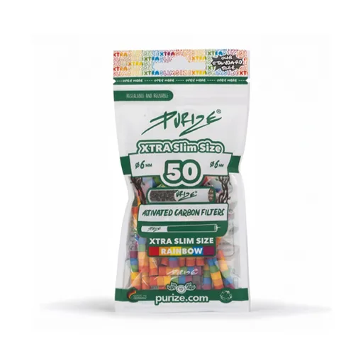 [ZU9SX50RAIN] PURIZE Activated Charcoal Filters, Xtra Slim, 5.9 mm Ø, VE 50, Rainbow