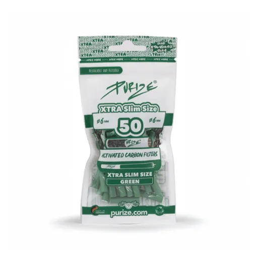 [ZU9SX50G] PURIZE Activated Charcoal Filters, Xtra Slim, 5.9 mm Ø, VE 50, Green