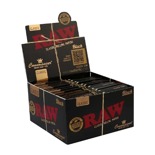 [ZI51BLTI] RAW Black KS Slim Papers With Tips, Pack Of 24